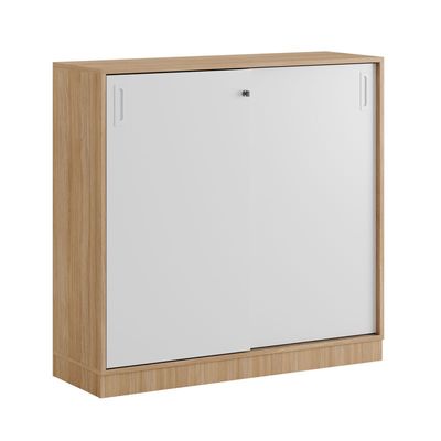 Skjutdörrskåp 120x40x107,5cm - Urban oak stomme och vita dörrar