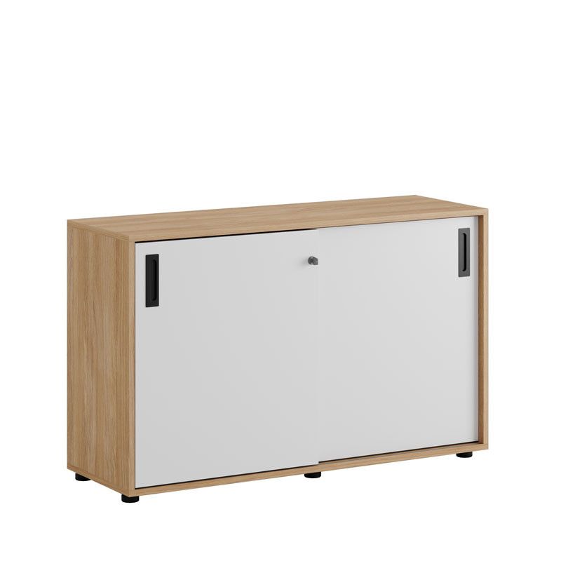 Skjutdörrskåp 120x40x72cm - Urban oak stomme/vita dörrar