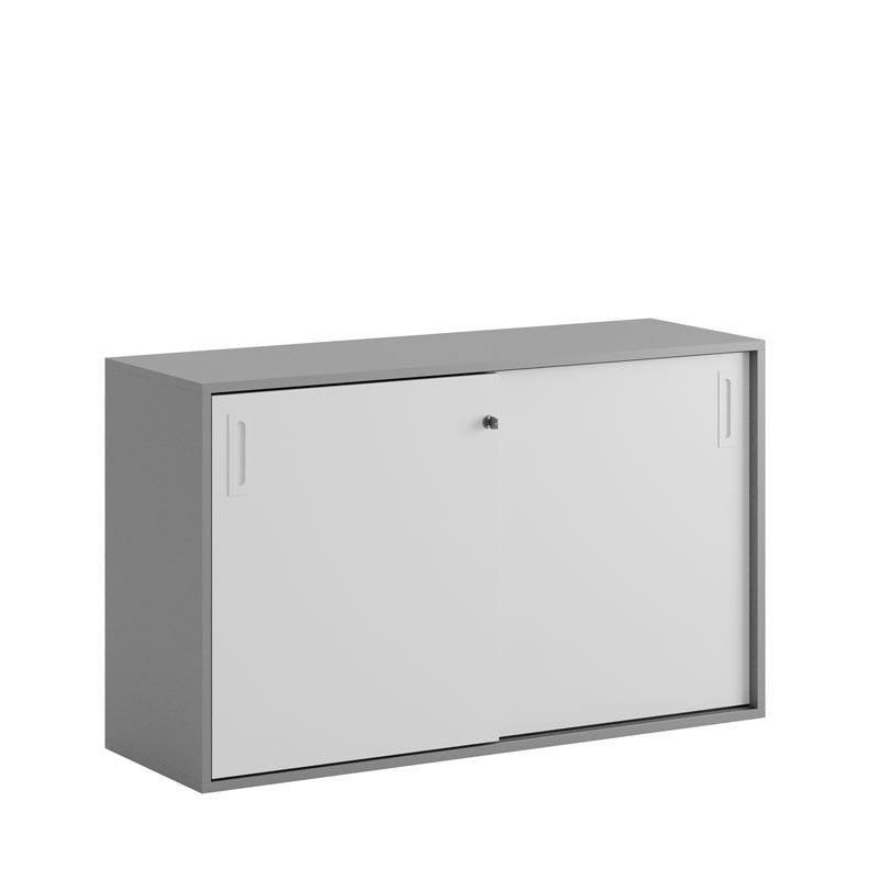 Skjutdörrskåp 120x40x72cm - Grå stomme/vita dörrar