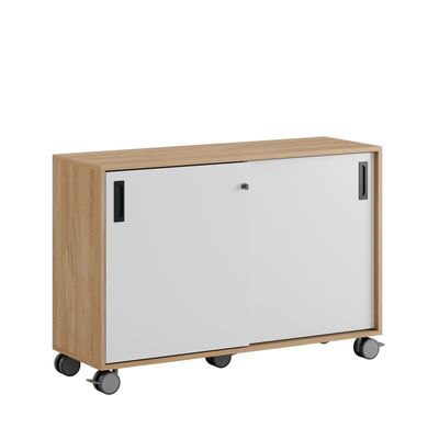 Skjutdörrskåp 120x40x72cm - Urban oak stomme/vita dörrar