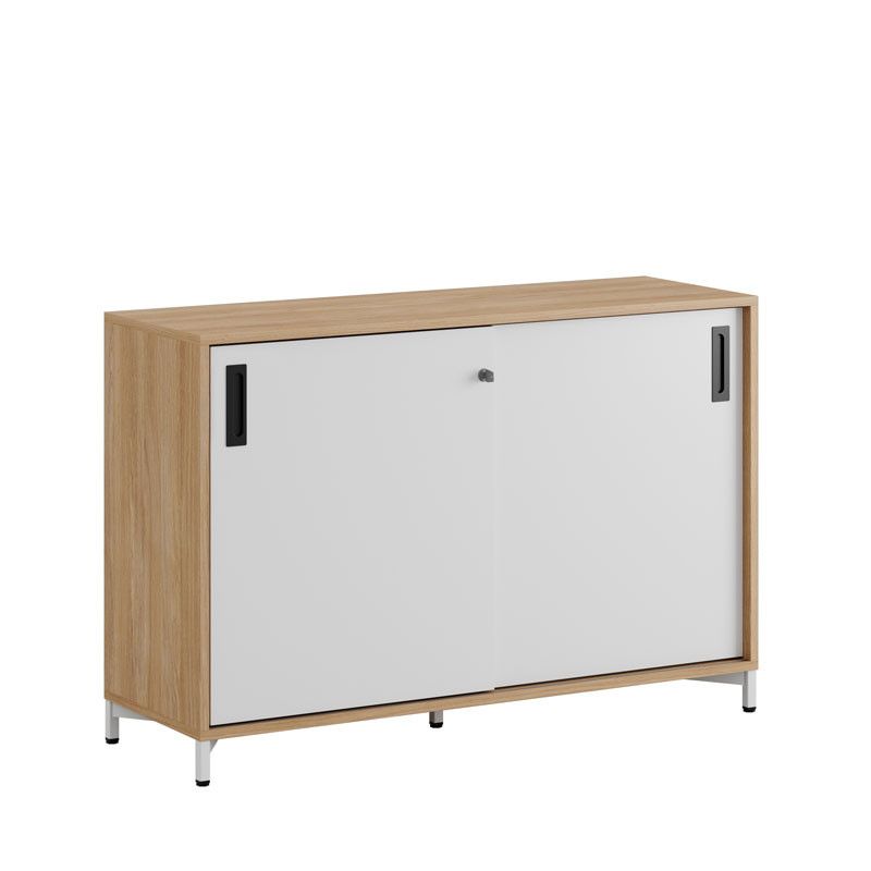 Skjutdörrskåp 120x40x72cm - Urban oak stomme/vita dörrar