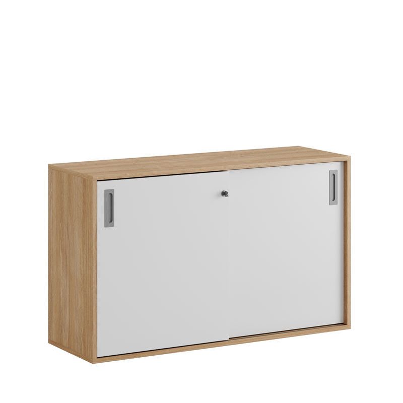 Skjutdörrskåp 120x40x72cm - Urban oak stomme/vita dörrar