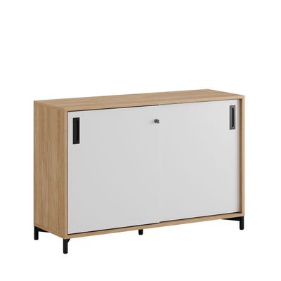 Skjutdörrskåp 120x40x72cm - Urban oak stomme/vita dörrar