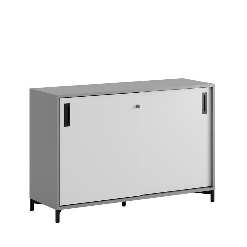 Skjutdörrskåp 120x40x72cm - Grå stomme/vita dörrar