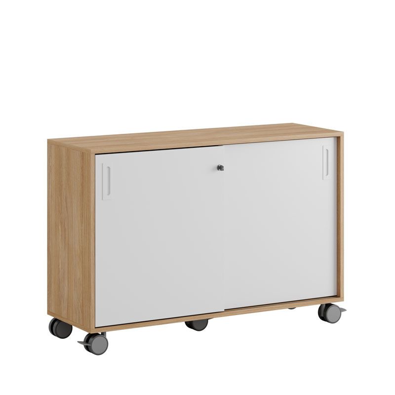 Skjutdörrskåp 120x40x72cm - Urban oak stomme/vita dörrar