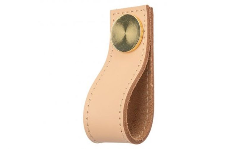 Knopp 'Stitch' Beige Läder / Blank Mässing