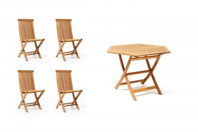 Viken matgrupp i teak 4 stolar & bord 110 cm