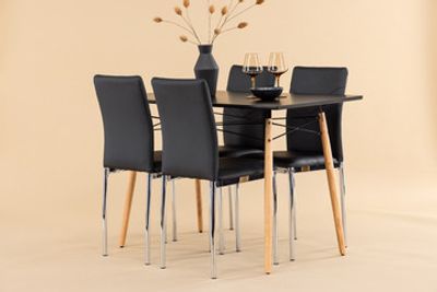 DANBURI & LILY Matbord 120x60x76 + Matstolar 2-Pack Svart