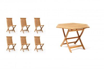 Viken matgrupp i teak 6 stolar & bord 140 cm