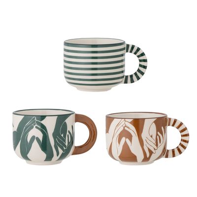 Kopp Grön Stengods Carim Set om 3 | Bloomingville