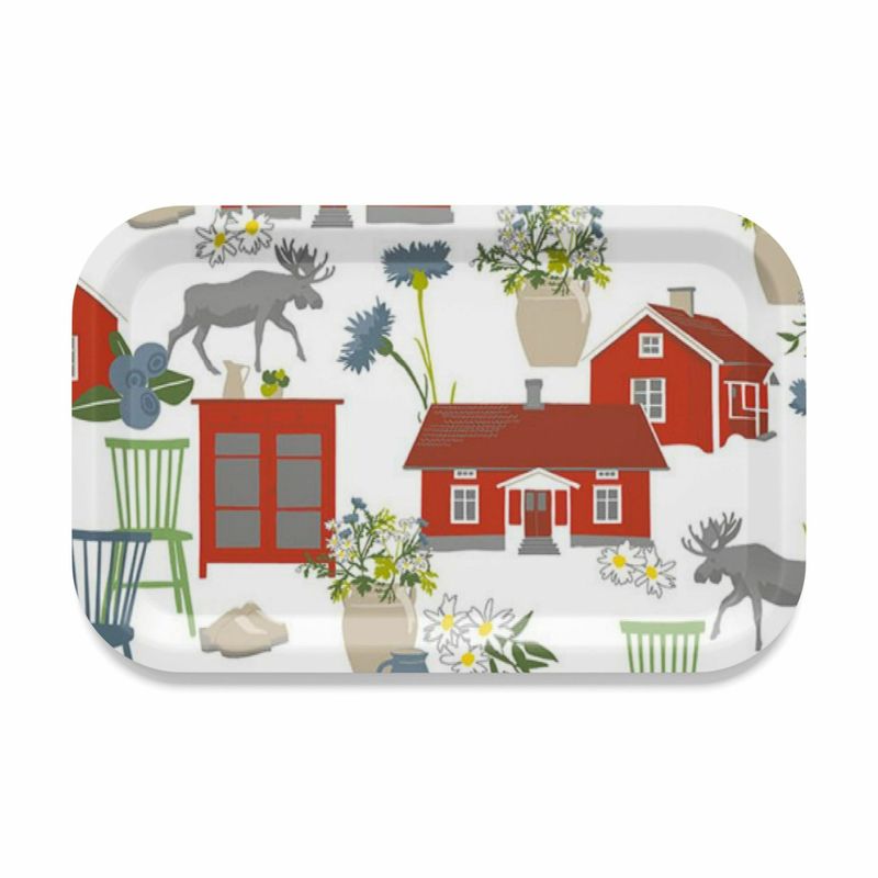 Strövtåg offwhite/röd bricka Arvidssons Textil