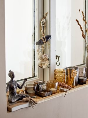 Bricka med värmeljushållare Brun Glas Sanga Set om 10 | Bloomingville