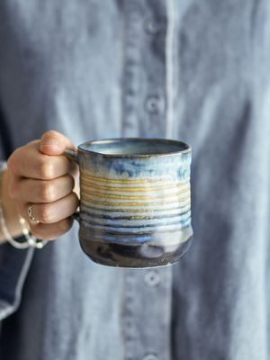 Bloomingville Deana Mugg, Blå, Stengods Ø8,5xH9 cm, Set om 4