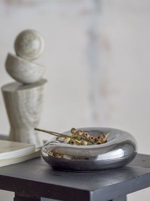 Bloomingville Shine Skål, Silver, Stengods Ø18xH6 cm