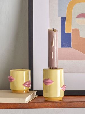 Ljusstake Gul Stengods Sassy Set om 2 | Bloomingville