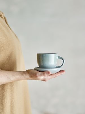 Bloomingville Brenta Kopp M/Fat, Blå, Stengods C:Ø8xH7/S:Ø11xH2 cm, Set om 4