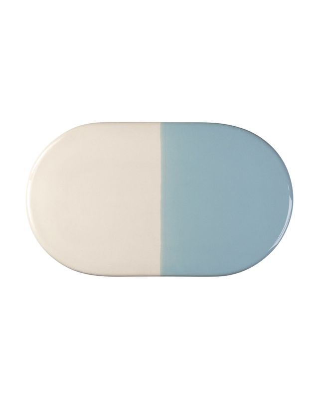 Bergs Potter Nuna GLAZED Dekorativ Bricka L34 cm, Dimmblå