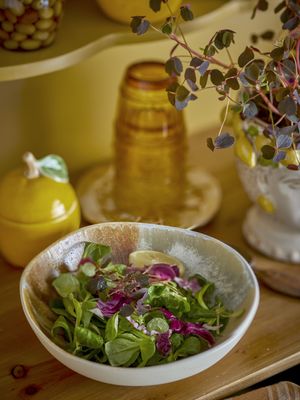 Bloomingville Lacey Skål, Gul, Stengods Ø21xH6 cm, Set om 4