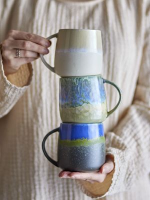 Bloomingville Cloe Mugg, Blå, Stengods Ø9,5xH10 cm, Set om 3
