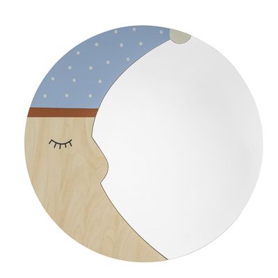 Bloomingville Moony Väggspegel, Natur, Plywood Ø40xH1 cm