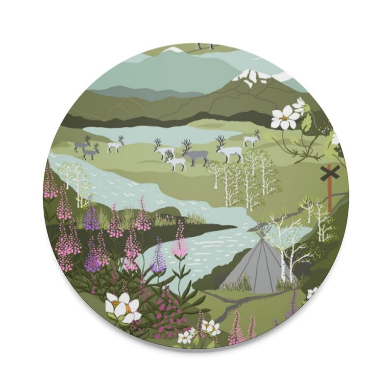 Fjällvandring grön/turkos runt grytunderlägg Arvidssons Textil
