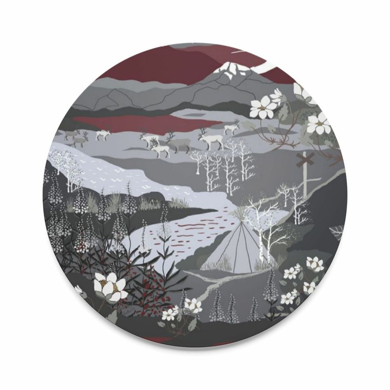 Fjällvandring grå/vinröd runt grytunderlägg Arvidssons Textil