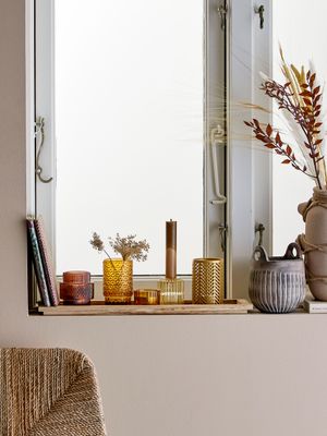 Bricka med värmeljushållare Brun Glas Sanga Set om 6 | Bloomingville