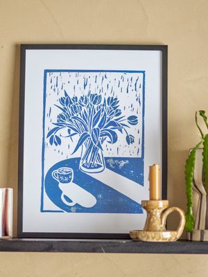 Illustration med ram Svart Furu Tulips | Bloomingville