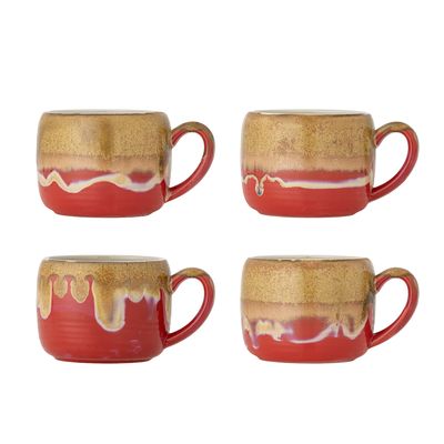 Bloomingville Sheen Mugg, Röd, Stengods Ø10,5xH8 cm, Set om 4