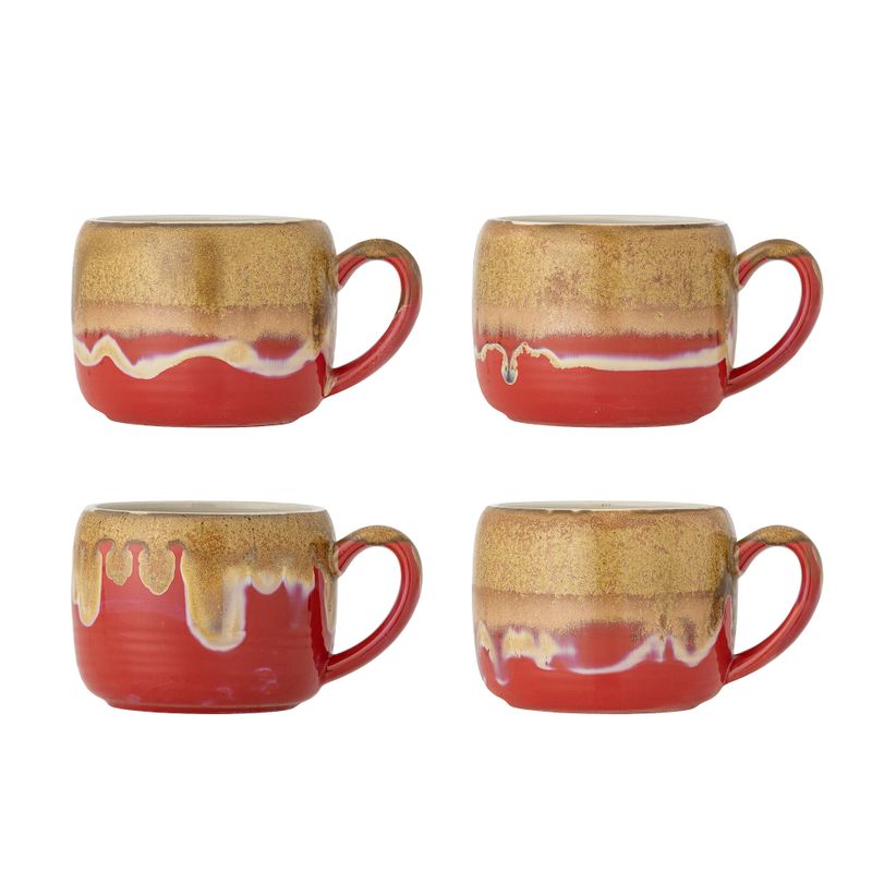 Bloomingville Sheen Mugg, Röd, Stengods Ø10,5xH8 cm, Set om 4