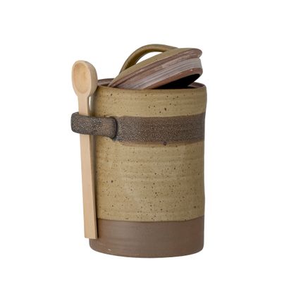 Burk med lock och sked Natur Stengods Solange | Bloomingville