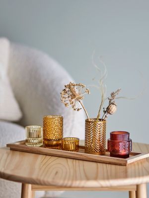 Bricka med värmeljushållare Brun Glas Sanga Set om 6 | Bloomingville