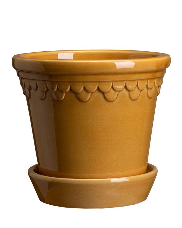 Bergs Potter Københavner GLAZED Kruka med Fat Ø25 cm Bärnstensgul