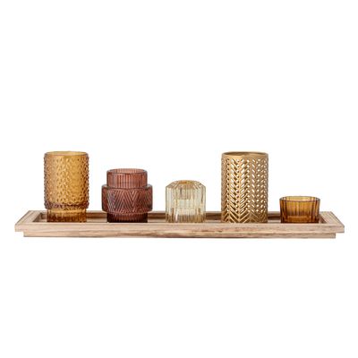 Bricka med värmeljushållare Brun Glas Sanga Set om 6 | Bloomingville