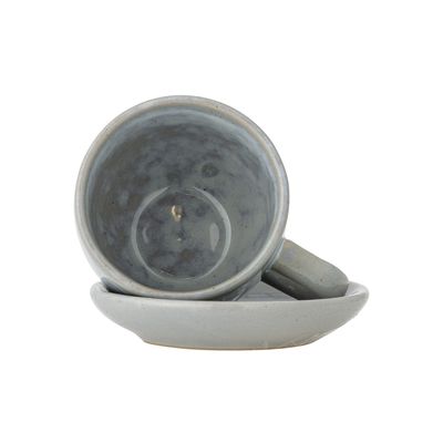 Bloomingville Brenta Kopp M/Fat, Blå, Stengods C:Ø8xH7/S:Ø11xH2 cm, Set om 4