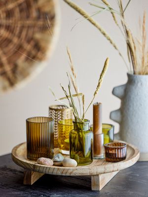 Bricka med värmeljushållare Natur Glas Sanga Set om 8 | Bloomingville