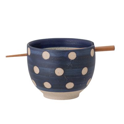 Skål med ätpinnar Blå Stengods Masami Set | Bloomingville