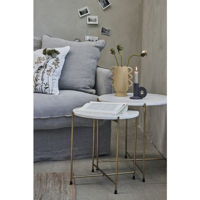 Lene Bjerre Marmilla Sidobord Vit Travertin