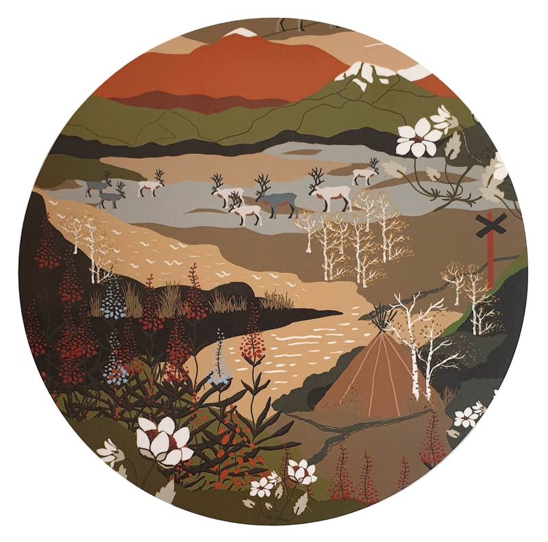 Fjällvandring grön/beige runt grytunderlägg Arvidssons Textil