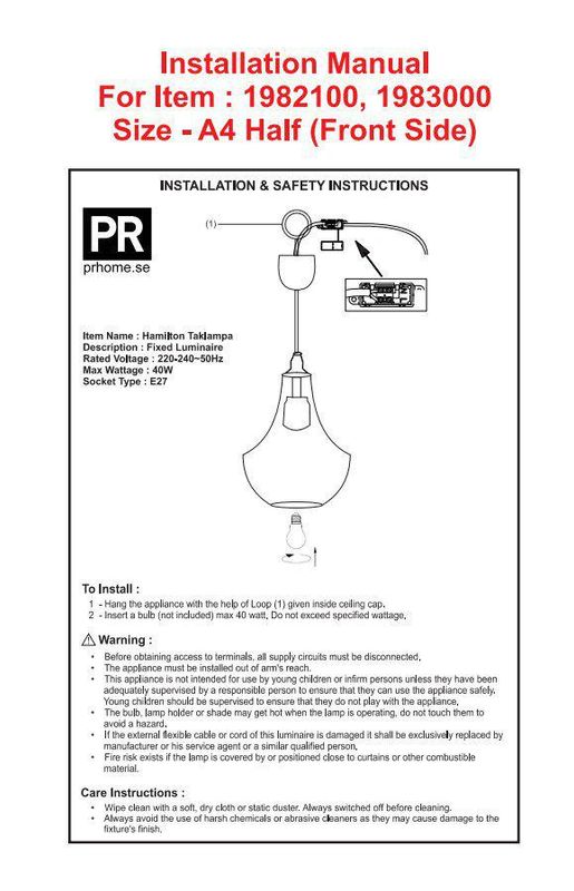 Hamilton Taklampa Clear/black 30cm Klar | PR Home