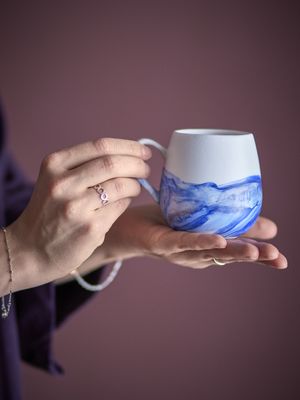 Bloomingville Lyre Kopp, Blå, Stengods Ø8xH8 cm, Set om 4