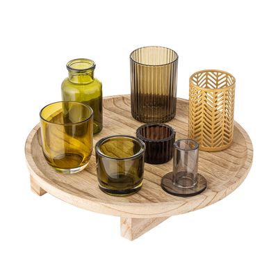 Bricka med värmeljushållare Natur Glas Sanga Set om 8 | Bloomingville