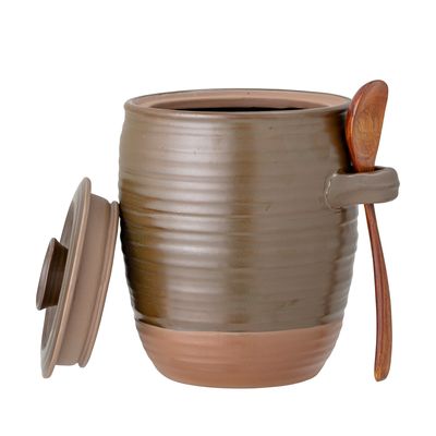 Burk med lock och sked Grön Stengods | Bloomingville Creative