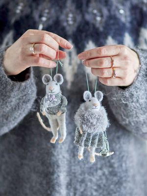 Prydnad Grå Ull Peo Set om 2 | Bloomingville