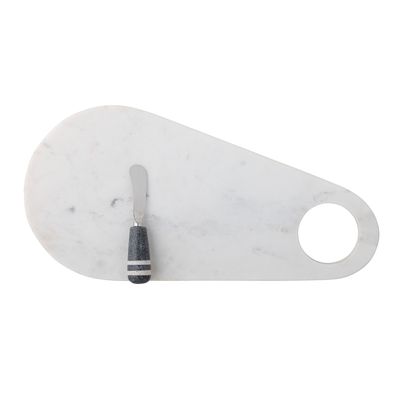 Serveringsbräda med kniv Vit Marmor Abrielle Set om 2 | Bloomingville