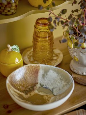 Bloomingville Lacey Skål, Gul, Stengods Ø21xH6 cm, Set om 4