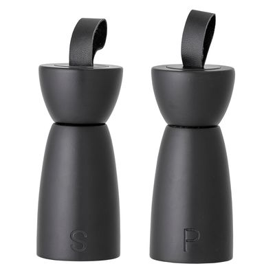 Salt- och pepparkvarn Svart Gummiträ Hanif Set | Bloomingville