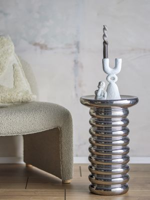 Spike Sidobord Silver Stengods Ø30cm Bloomingville