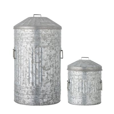 Hink Grå Galvaniserad metall Delina Set om 2 | Bloomingville