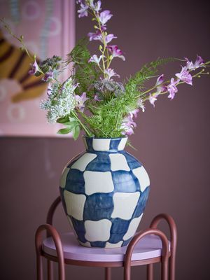 Bloomingville Check Vas, Blå, Stengods Ø20xH24 cm